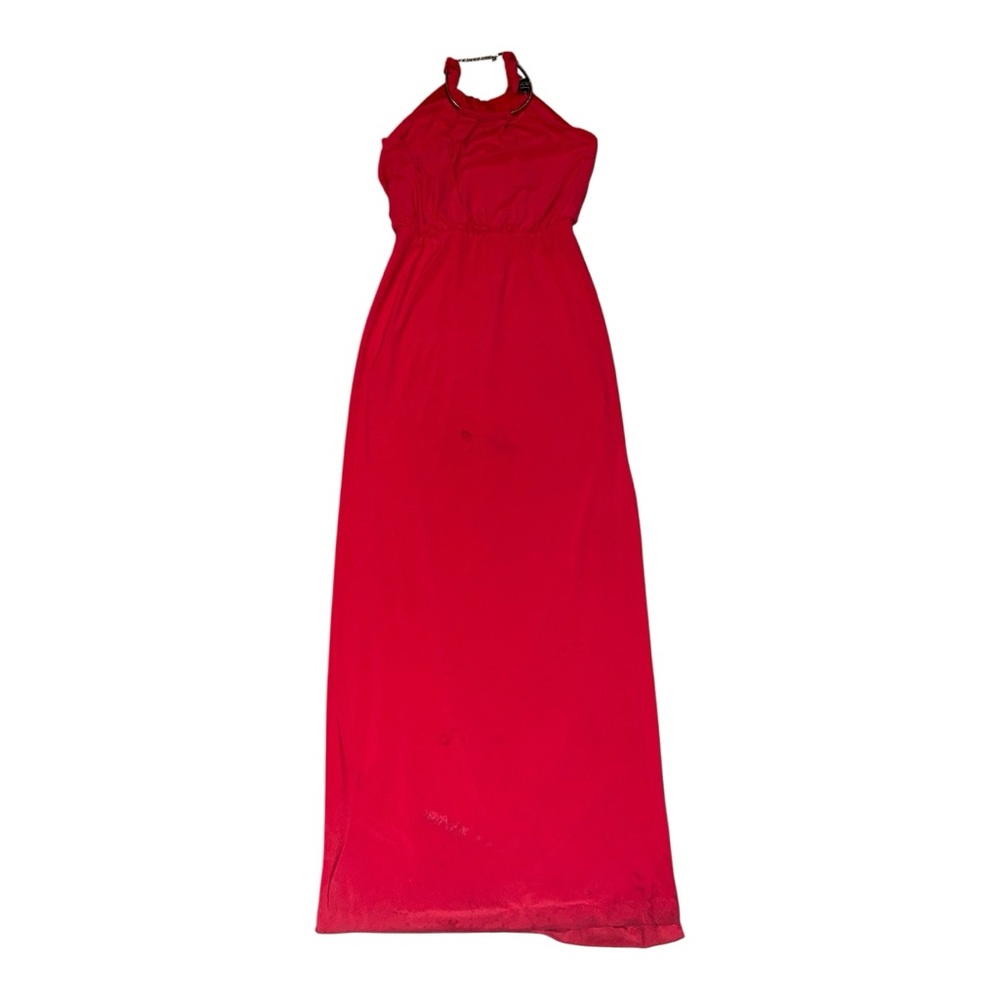 Red Halter Maxi Dress with Chain Detail – Formal Gown, Size 4